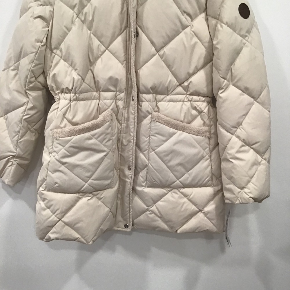 Lauren Ralph Lauren Quilted Puffer Coat Women Large Cream Good Hooded Parka New - Picture 8 of 16